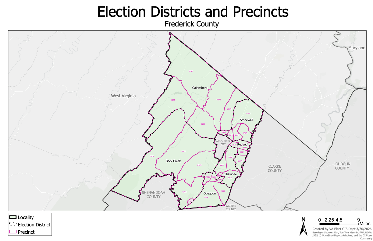 Official Frederick County election district map highlighting Redbud District